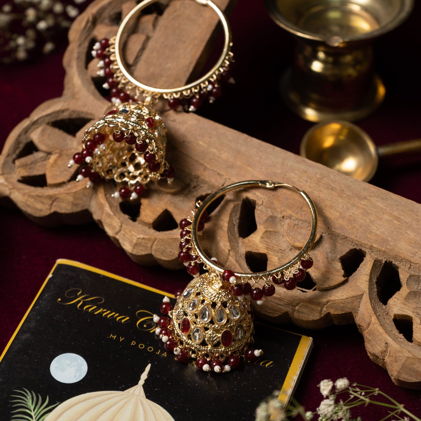 Royal Kundan Maroon Jhumka