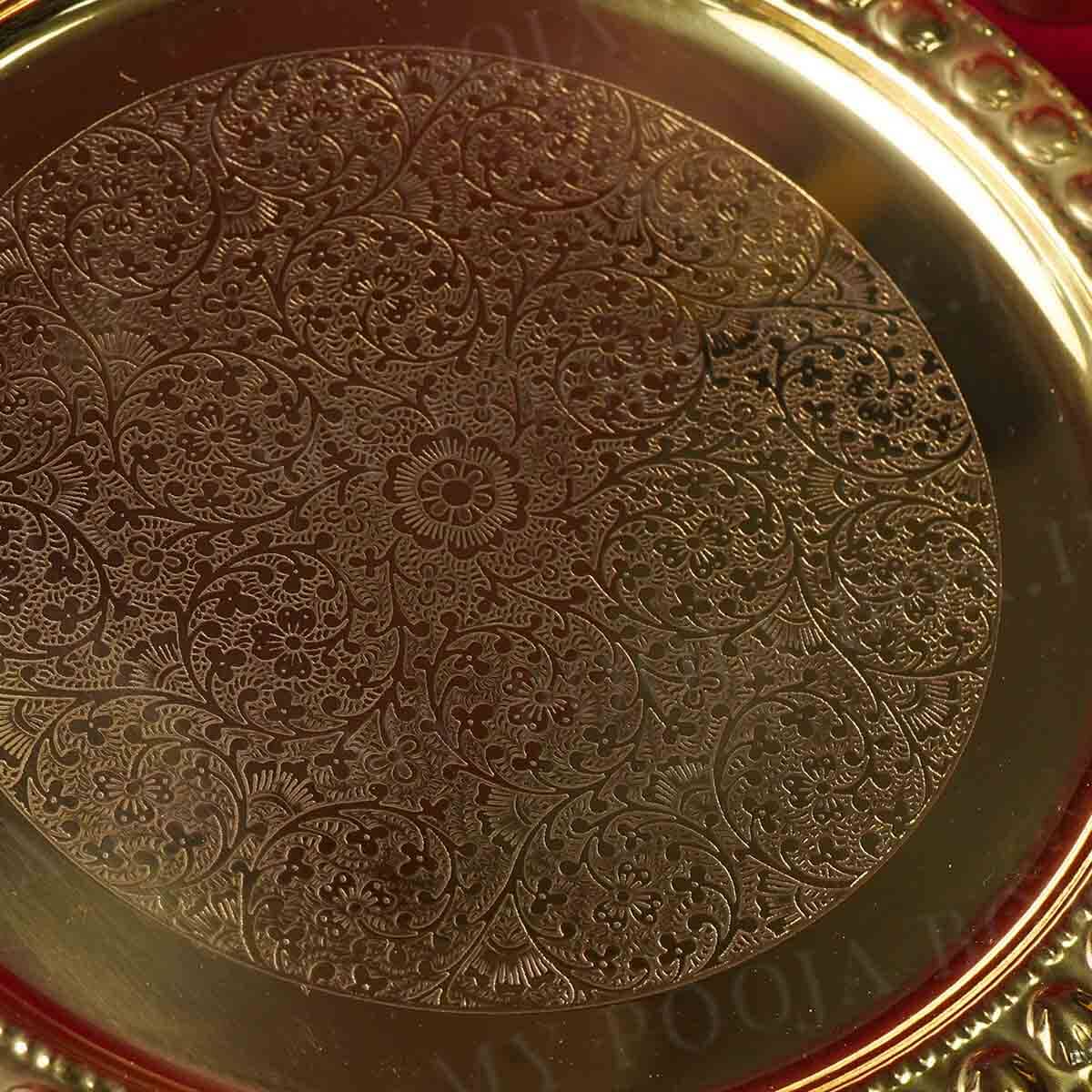Floral Ornate Brass Pooja Thali Set