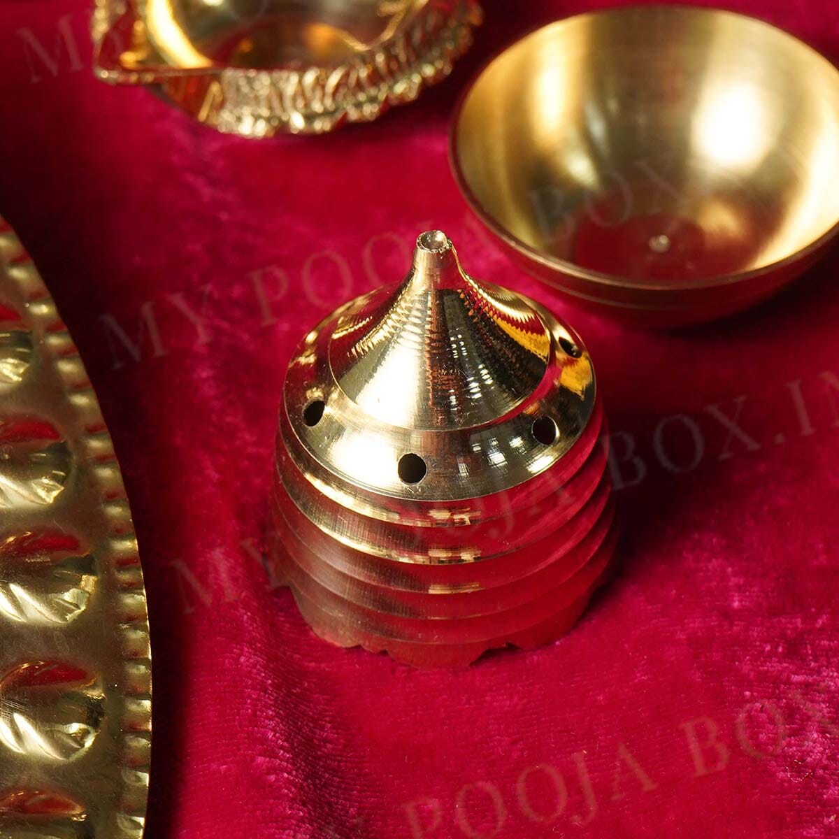 Floral Ornate Brass Pooja Thali Set