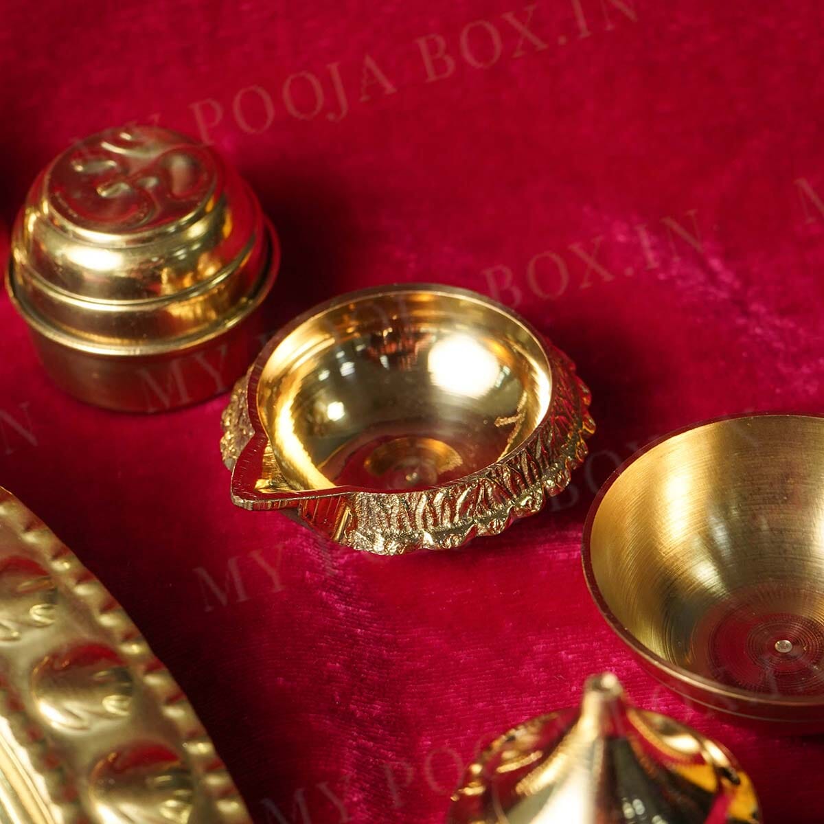 Floral Ornate Brass Pooja Thali Set