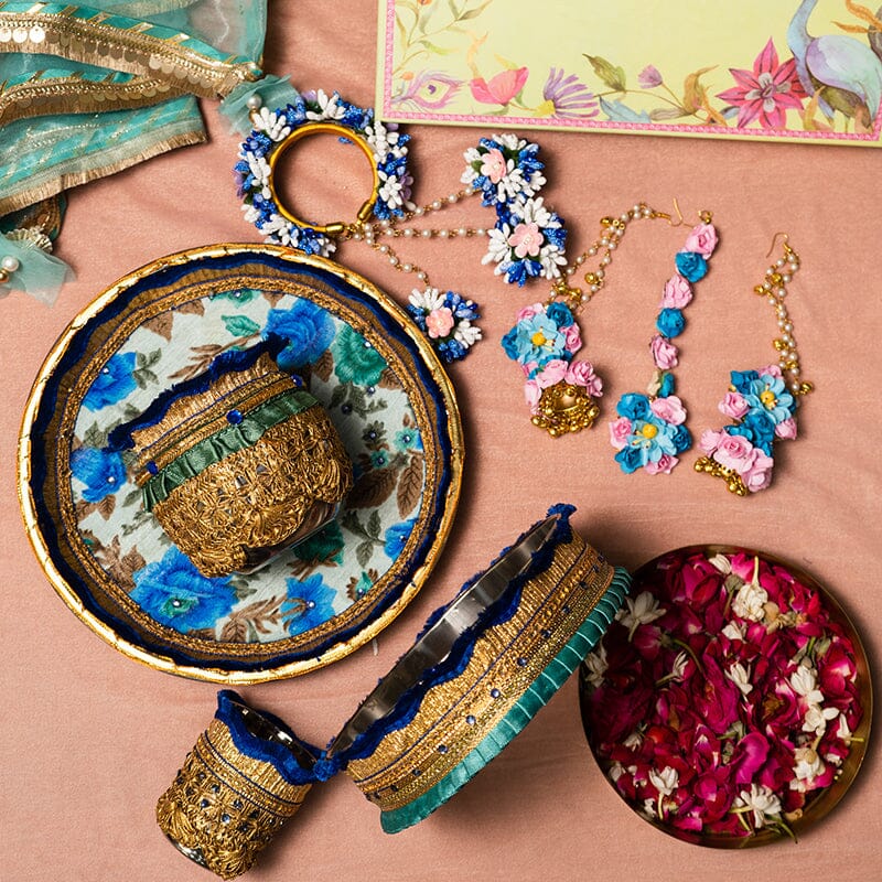 Blissful Blue Flora Gift Box for Karwa Chauth