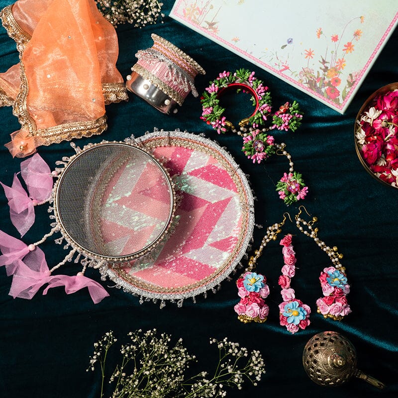 Dazzling Pink Sequin Gift Box for Karwa Chauth