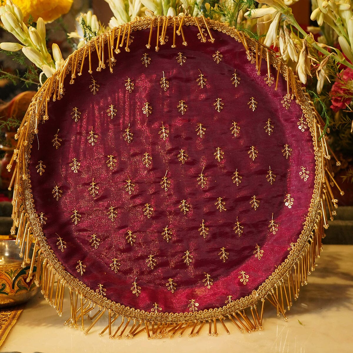 Maroon Tassles Karwa Chauth Thali Set