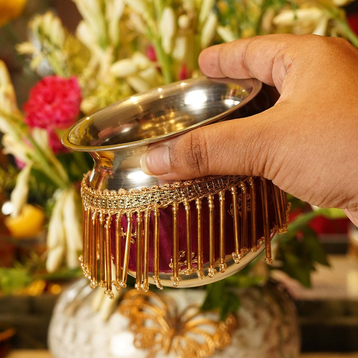Maroon Tassles Karwa Chauth Thali Set