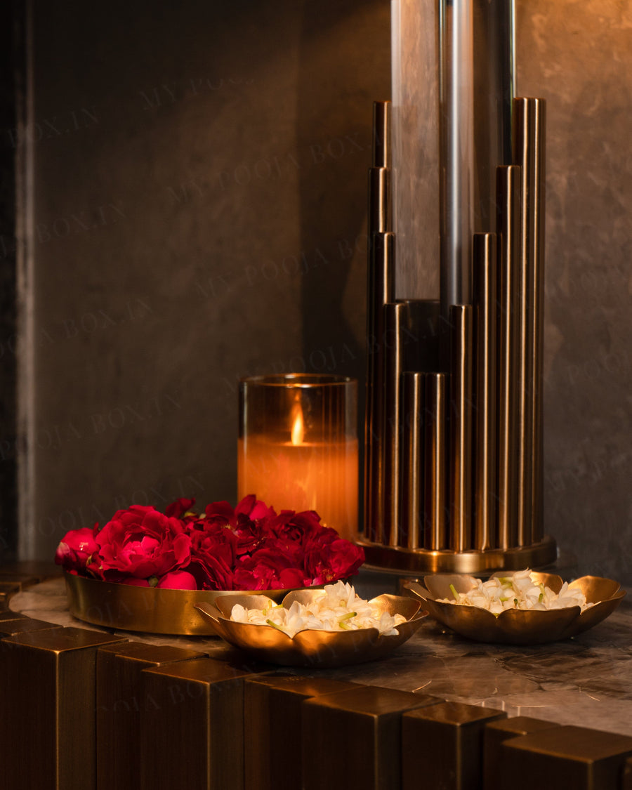 Buy Golden Glass LED Moving Flame Pillar Candle Online in India