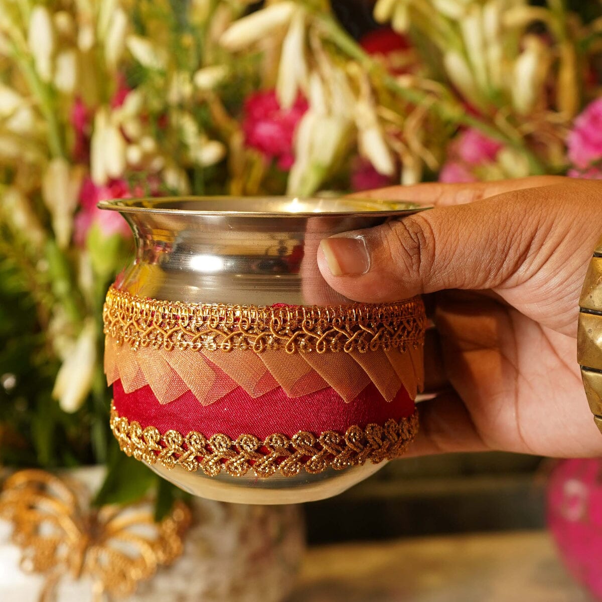 Red Mirror Gota Karwa Chauth Thali Set