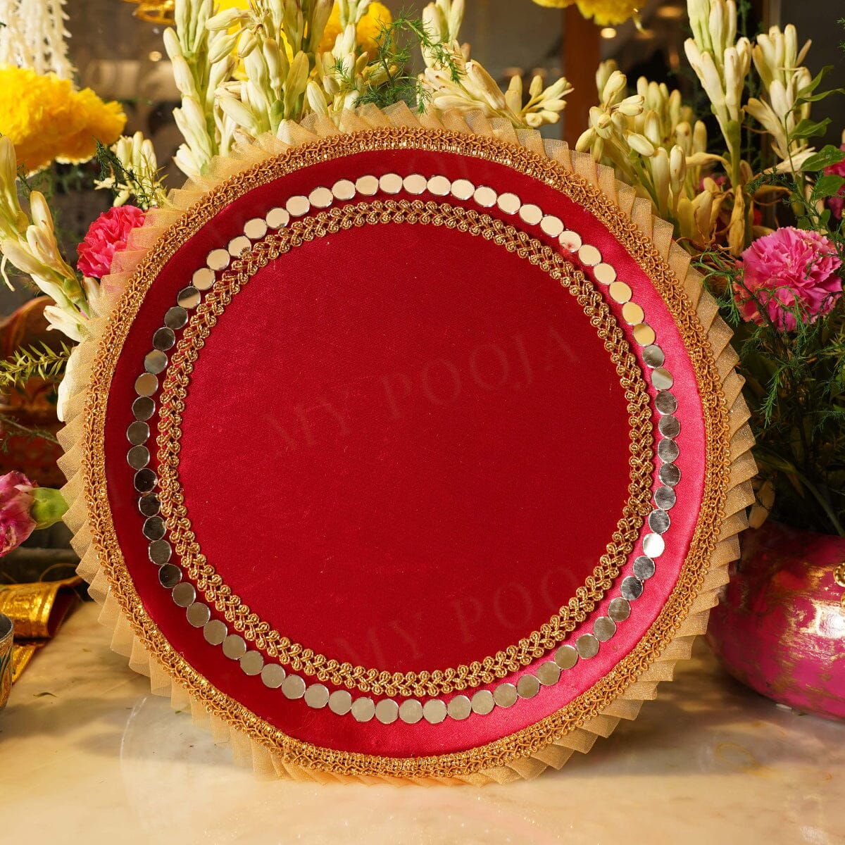 Red Mirror Gota Karwa Chauth Thali Set