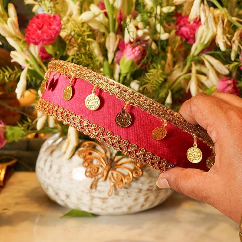 Pink Mirror Gold Coins Karwa Chauth Thali Set