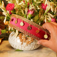 Pink Mirror Gold Coins Karwa Chauth Thali Set