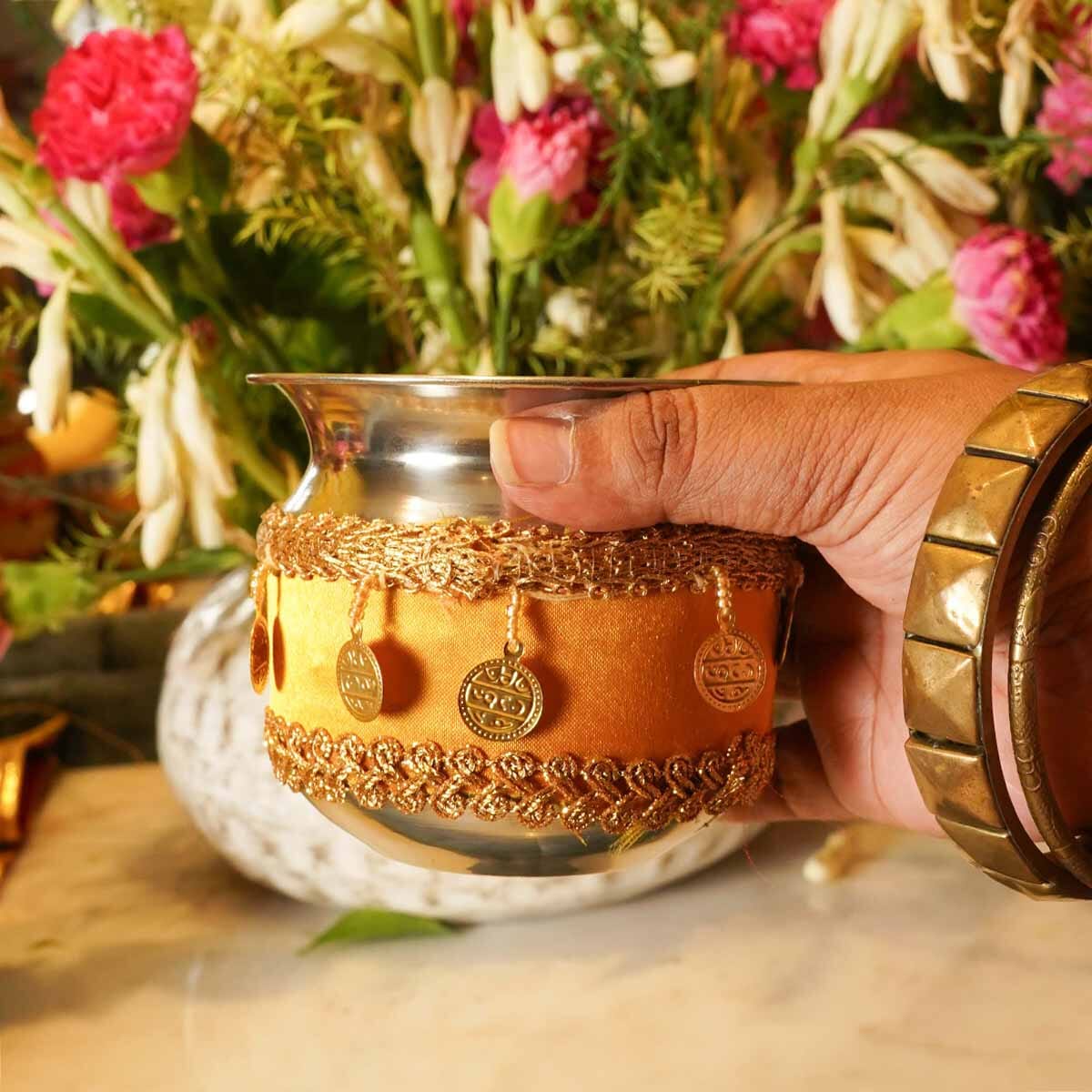Yellow Gold Coins Karwa Chauth Thali Set