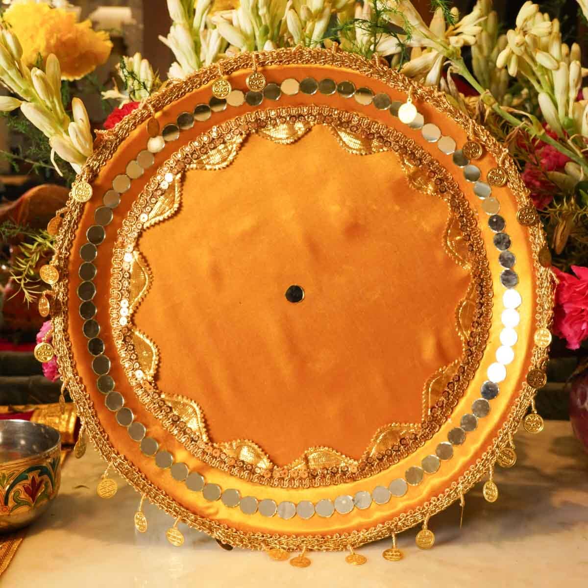 Yellow Tassles Mirror Karwa Chauth Thali Set