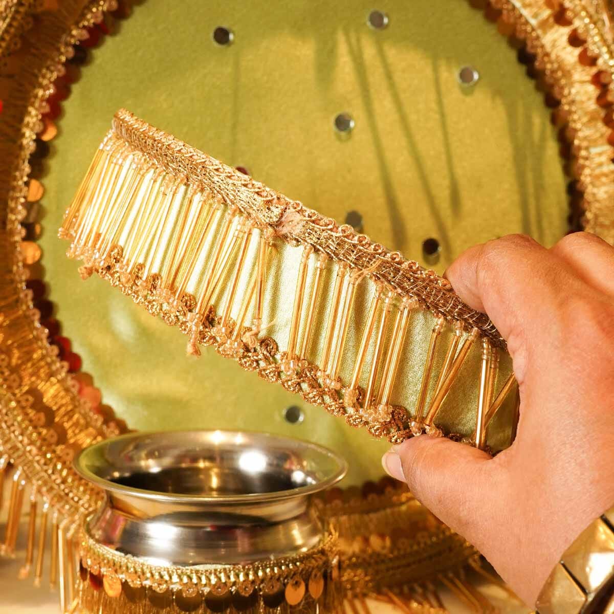 Green Tassles Mirror Karwa Chauth Thali Set