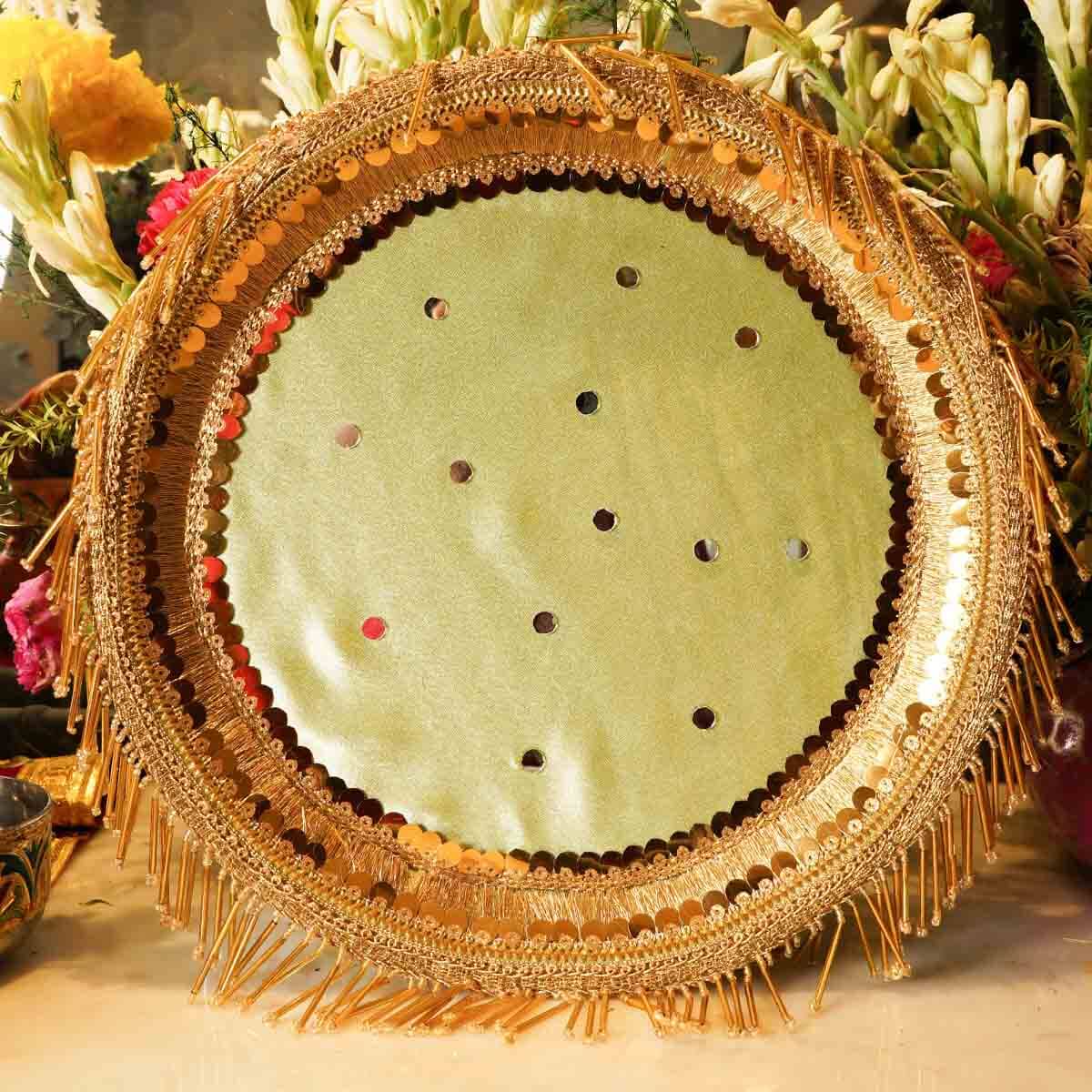 Green Tassles Mirror Karwa Chauth Thali Set