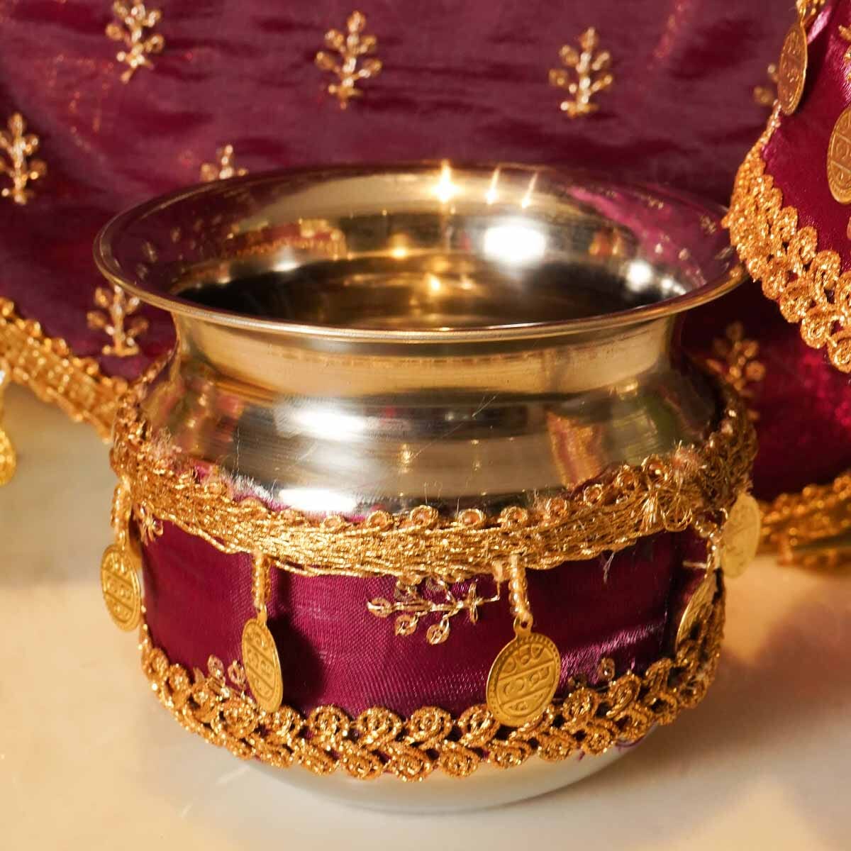 Maroon Gold Coins Karwa Chauth Thali Set