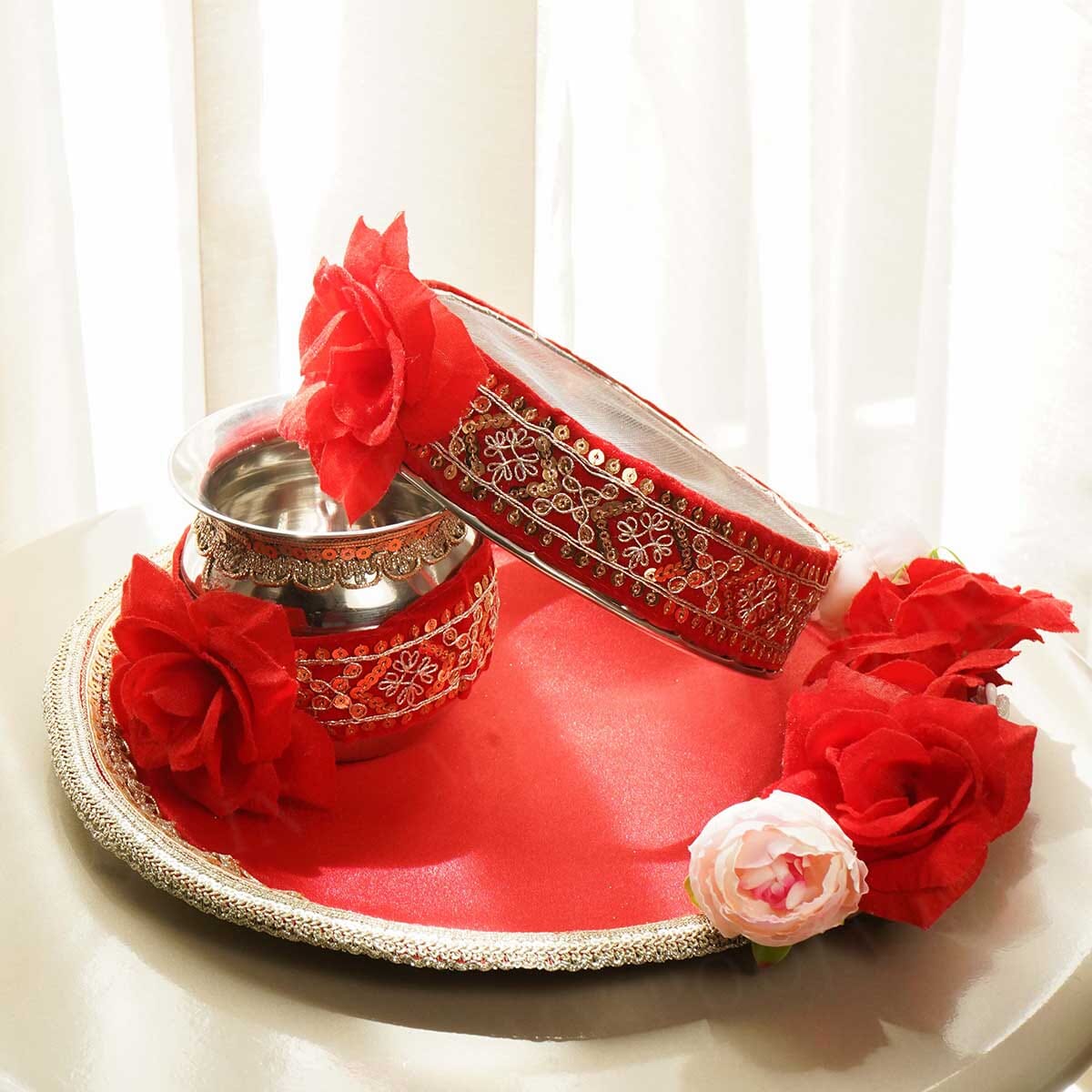 Lovely Red Roses Karwa Chauth Thali Set