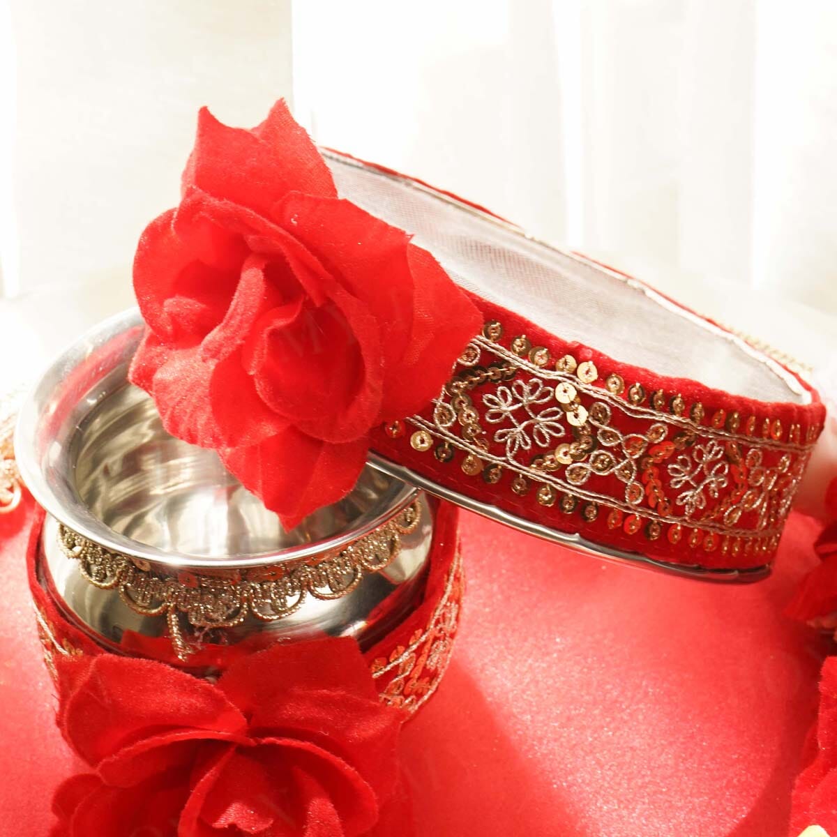 Lovely Red Roses Karwa Chauth Thali Set
