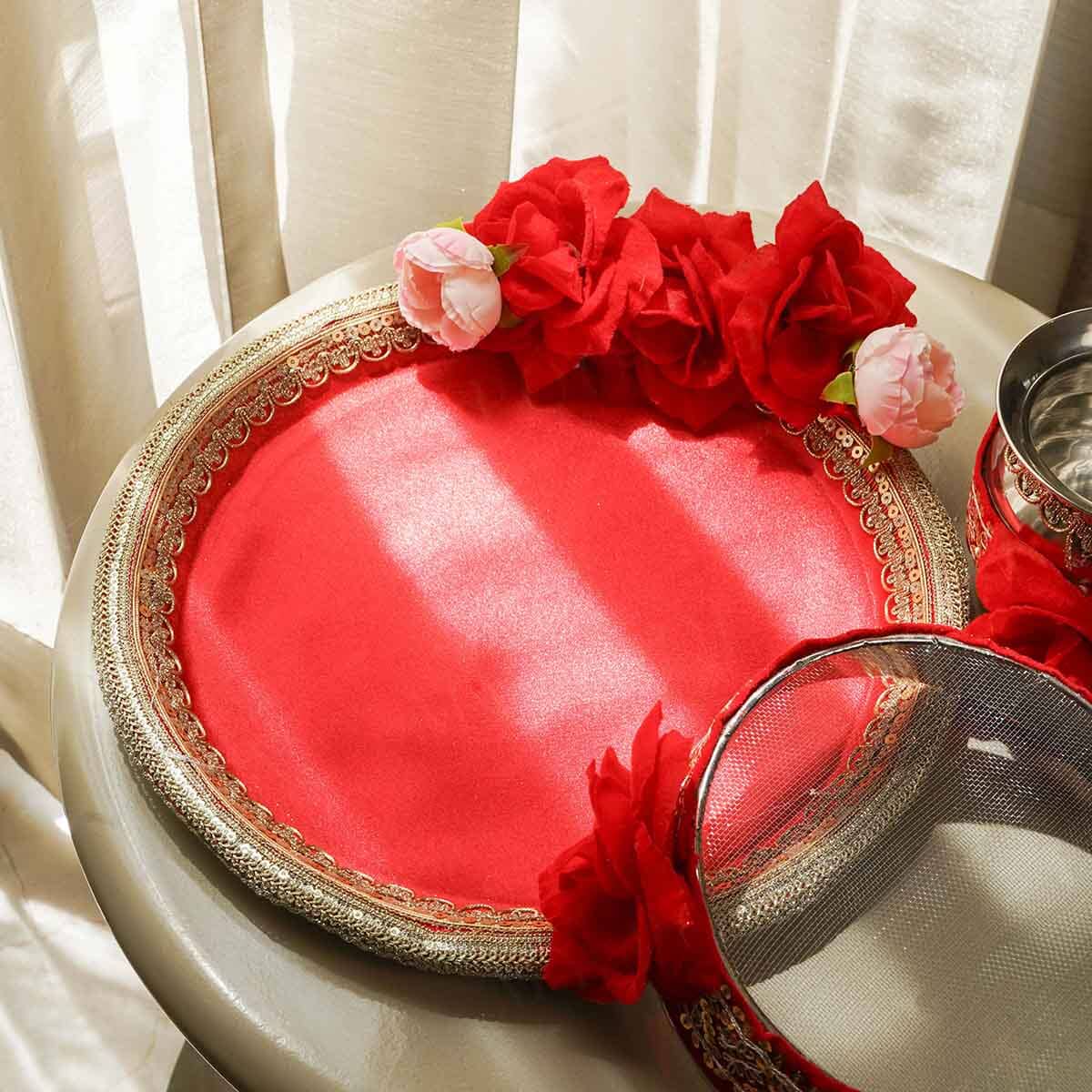 Lovely Red Roses Karwa Chauth Thali Set