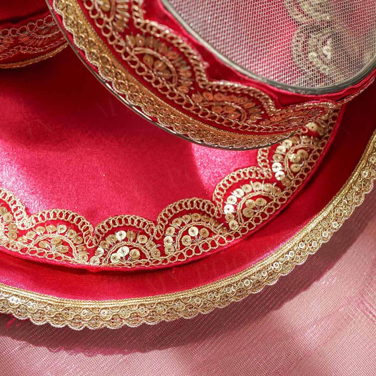Bridal Pink Karwa Chauth Thali Set with Cover