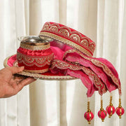 Bridal Pink Karwa Chauth Thali Set with Cover