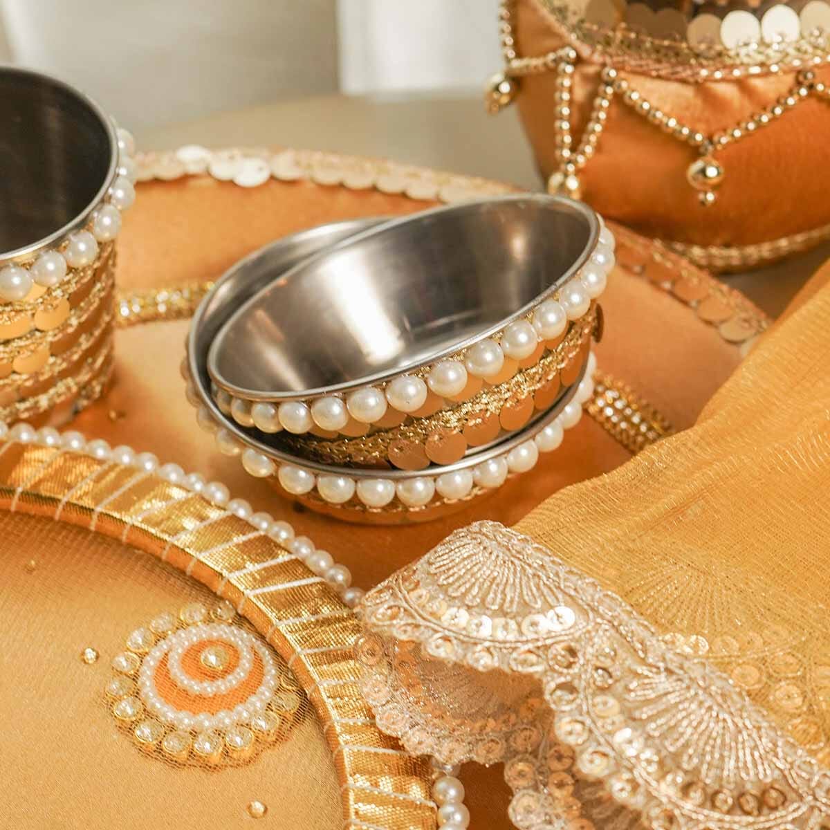 Gold Lace Karwa Chauth Thali Set with Cover
