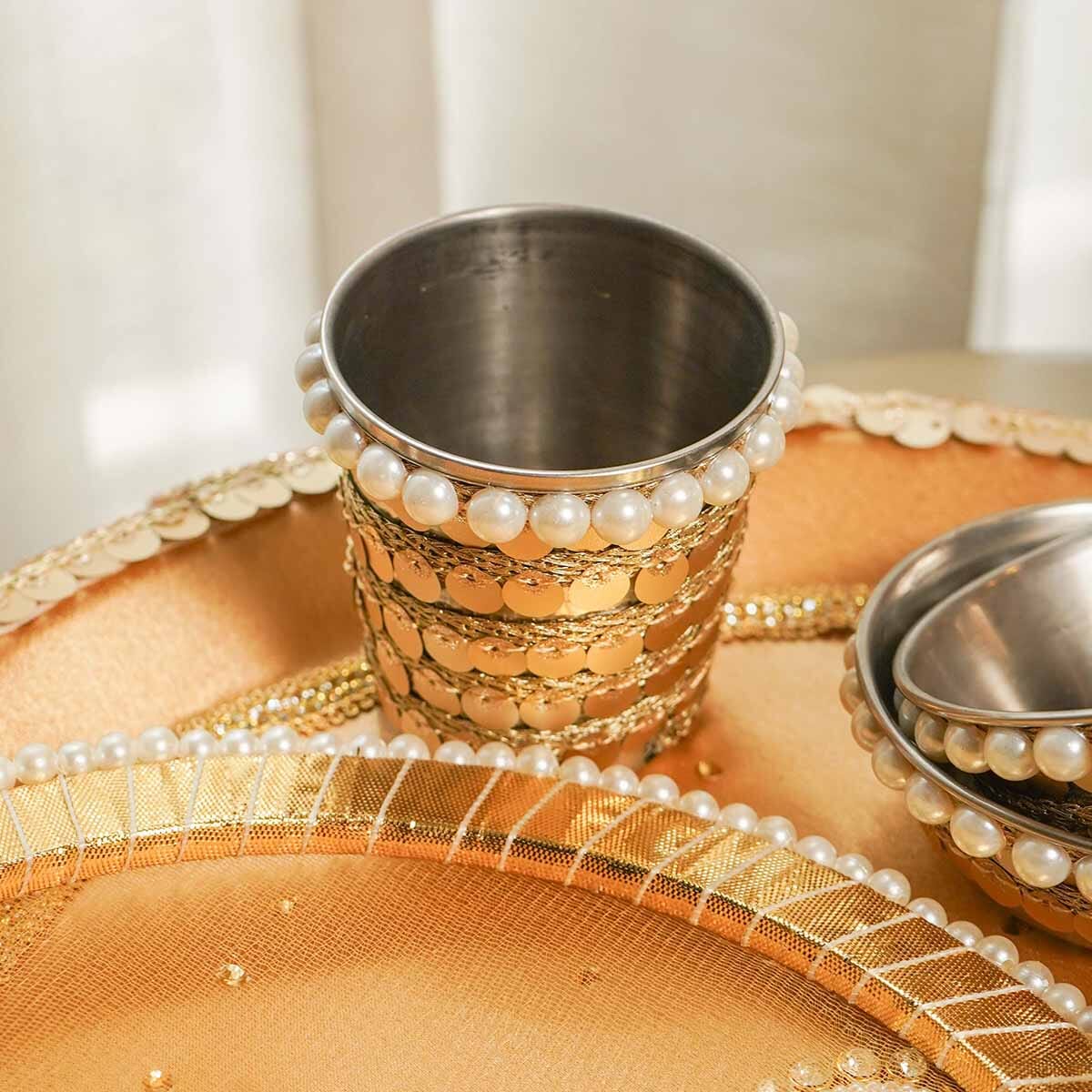 Gold Lace Karwa Chauth Thali Set with Cover