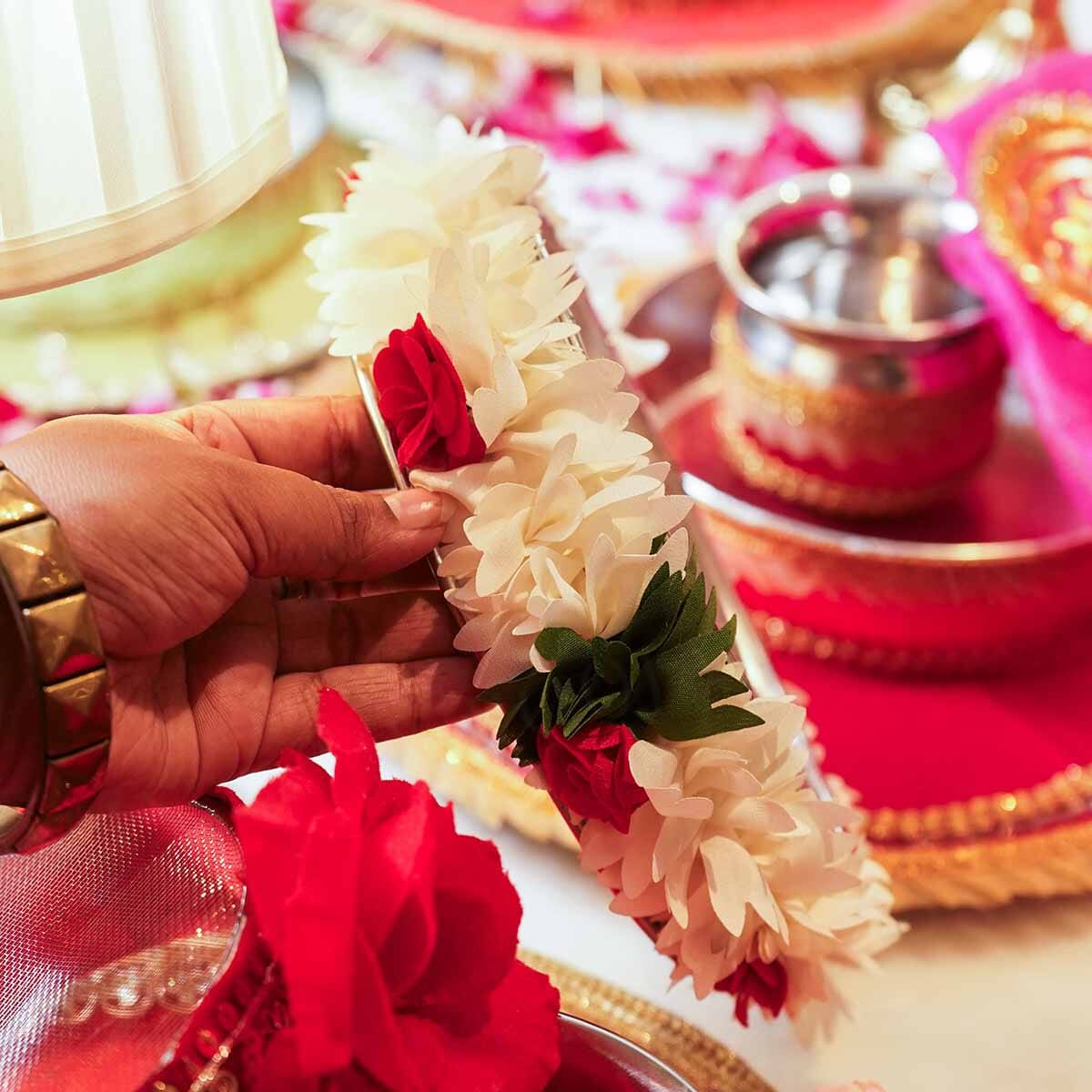 White & Red Flower Seive for Karwa Chauth