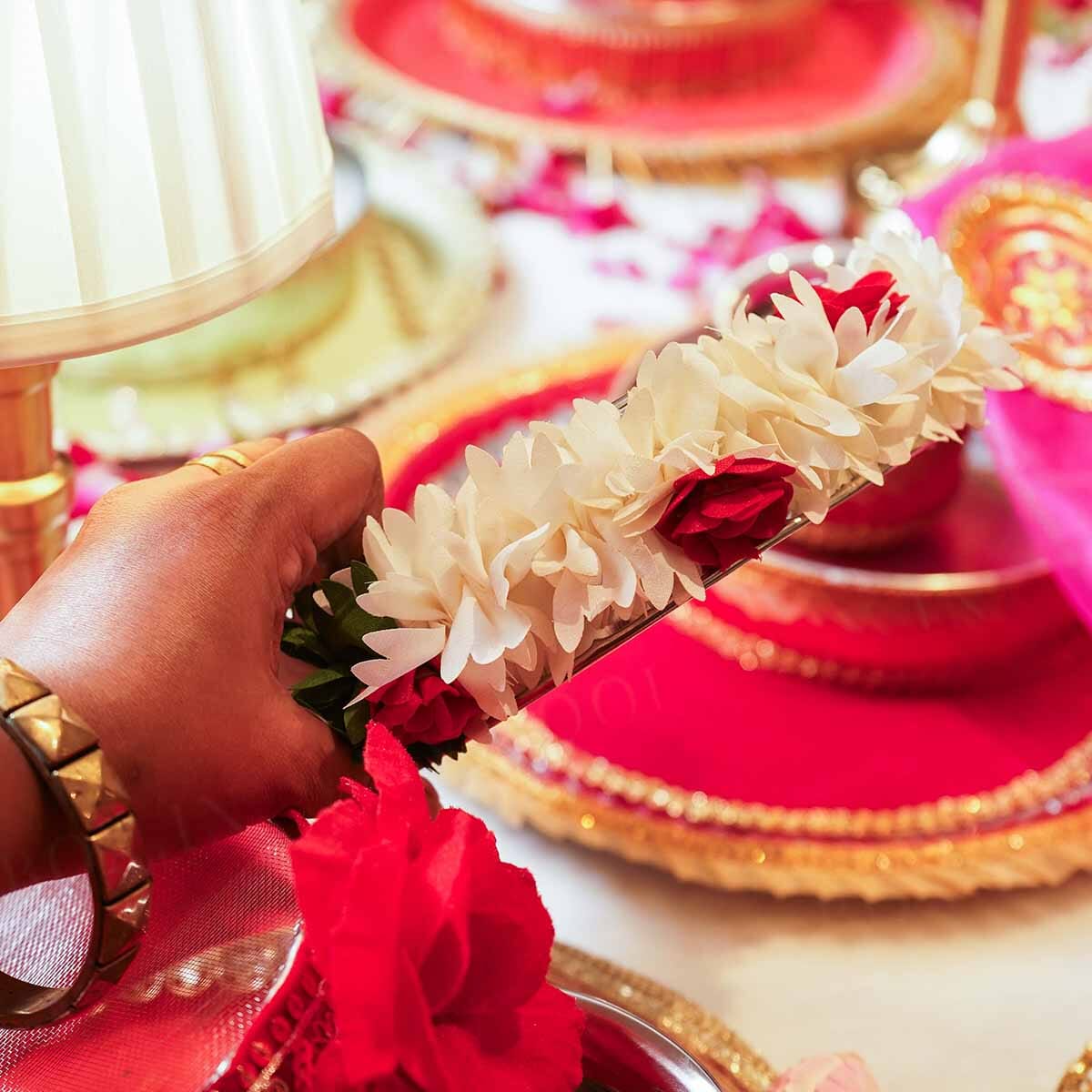 White & Red Flower Seive for Karwa Chauth