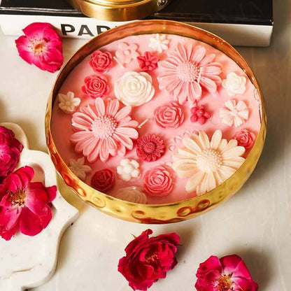 Rose Floral Wax Candle Urli (Gold)