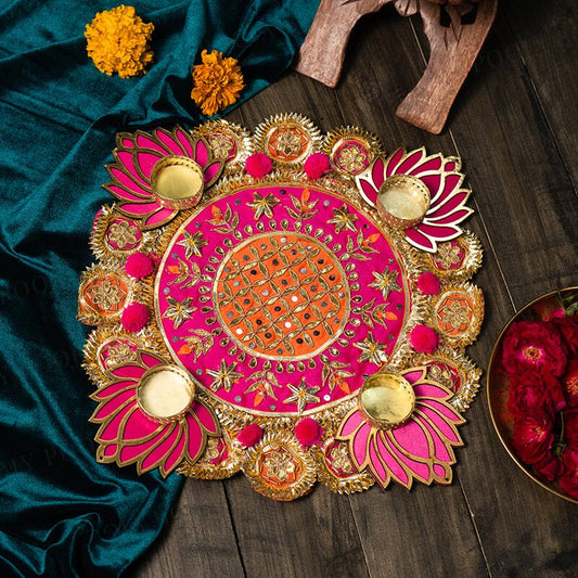 Rajwadi Lotus Pink Tea Light Candle Holder Rangoli Mat