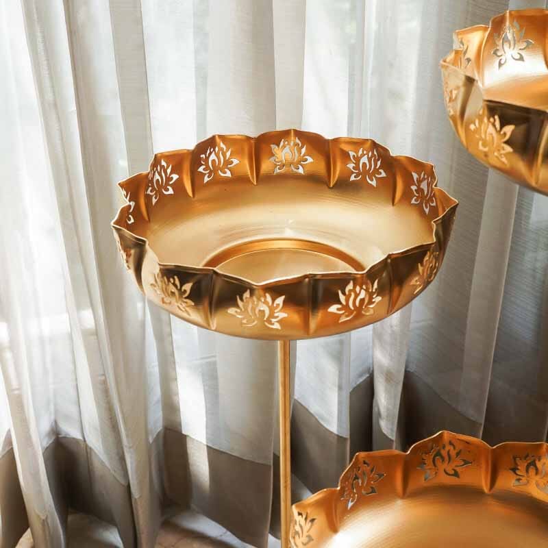 Elegant Gold Lotus Urli with Stand (Tall)