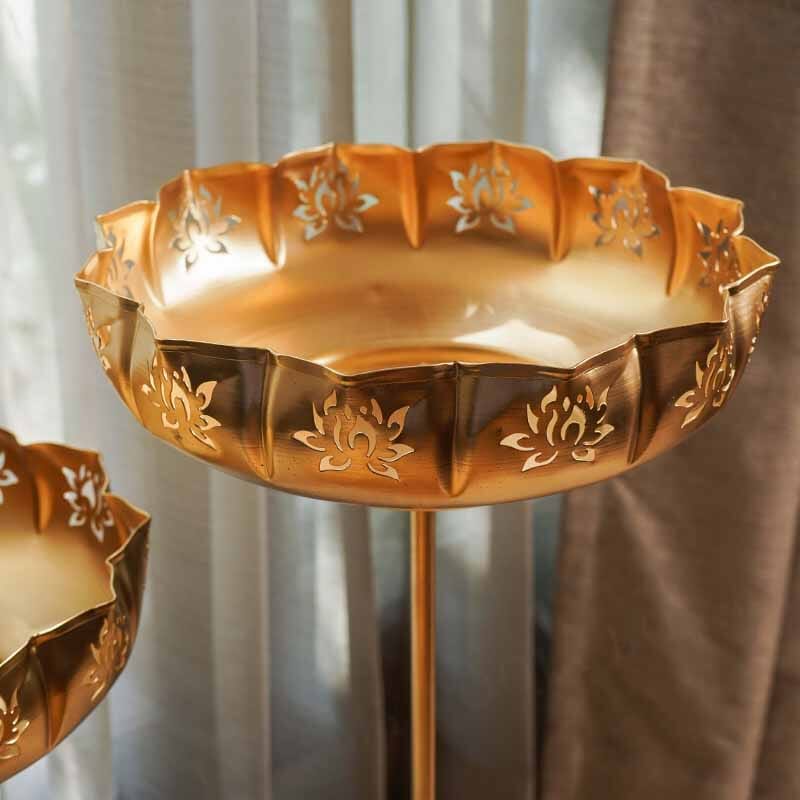 Elegant Gold Lotus Urli with Stand (Tall)