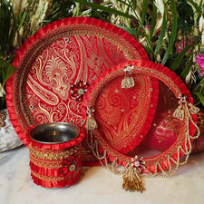 Radiant Red Karwa Chauth Thali Set