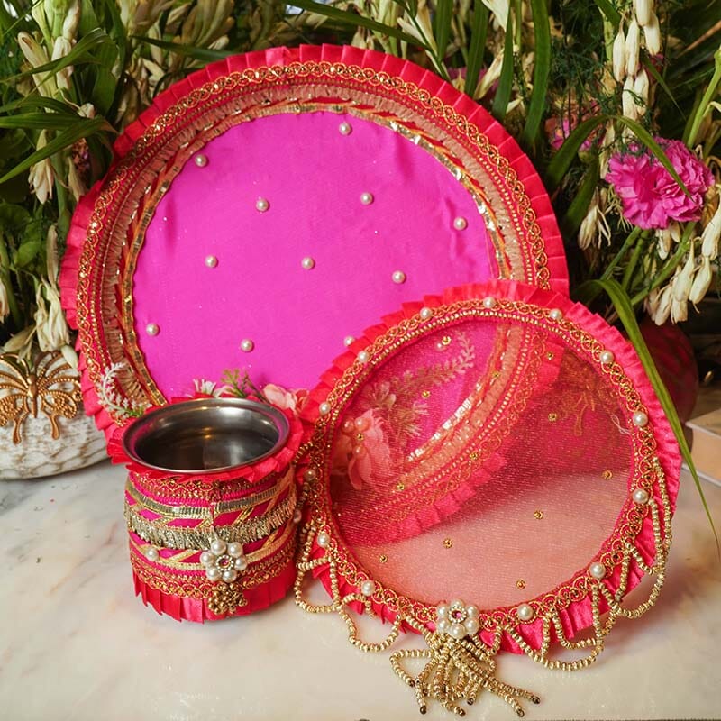 Pink Bloom Chic Karwa Chauth Thali Set
