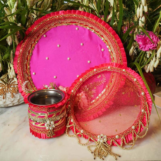 Pink Bloom Chic Karwa Chauth Thali Set