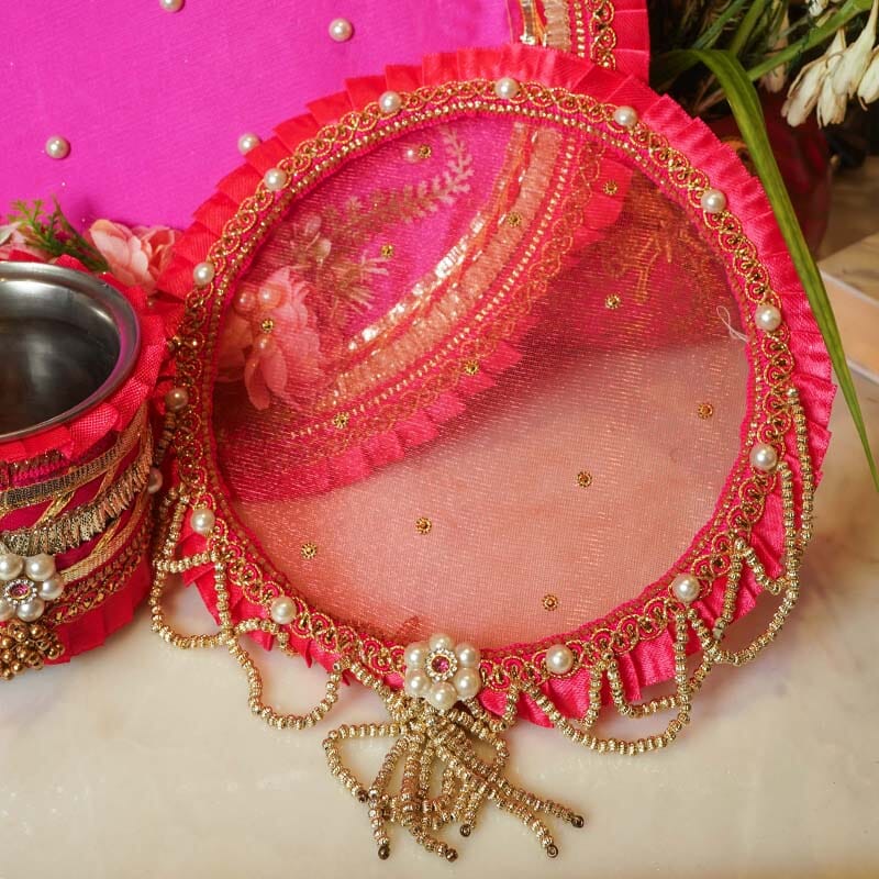 Pink Bloom Chic Karwa Chauth Thali Set