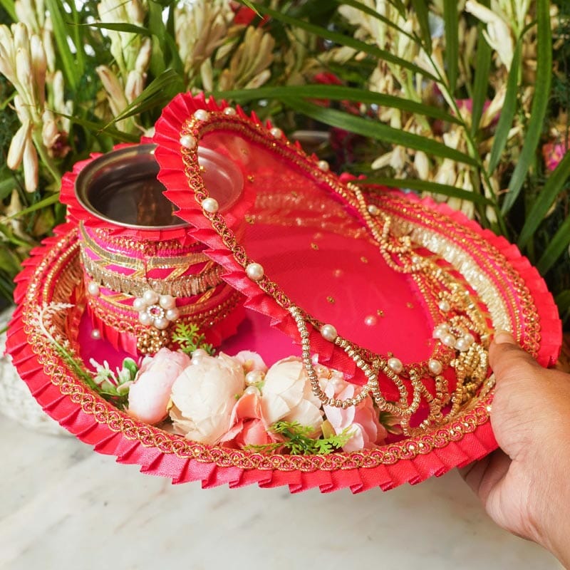 Pink Bloom Chic Karwa Chauth Thali Set