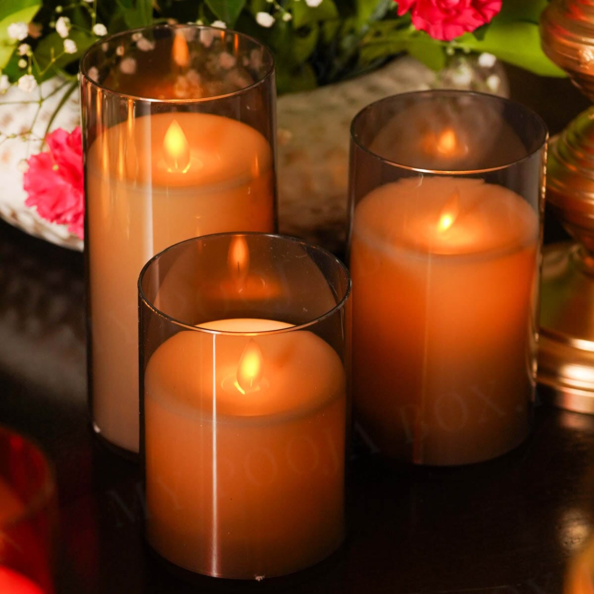 Acrylic Led Candle Grey with Remote (Set of 3)