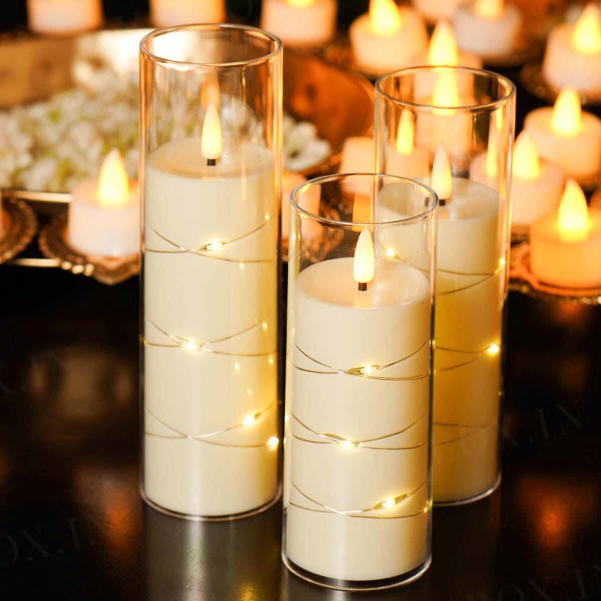 Buy Acrylic Glass String Lights White Led Candles with Remote (Set of 3 ...