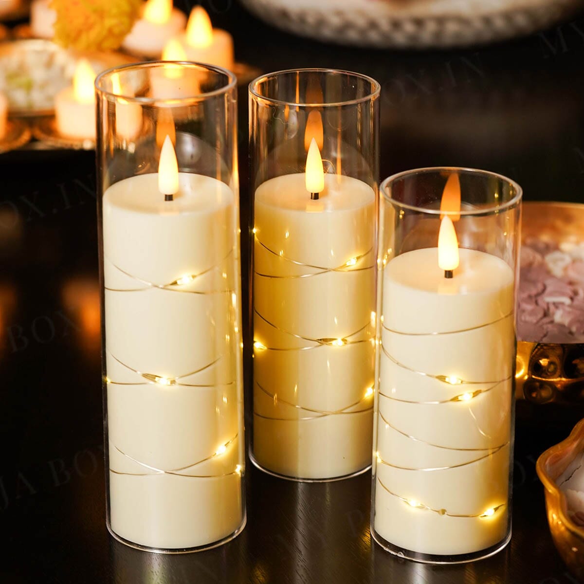Acrylic Glass String Lights White Led Candles with Remote (Set of 3)