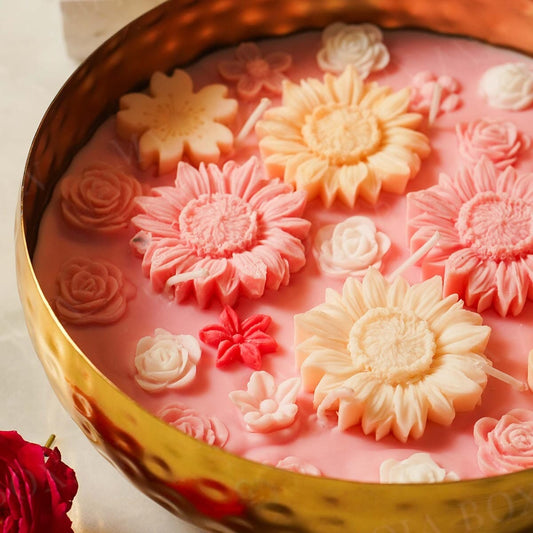 Rose Floral Wax Candle Urli (Gold)