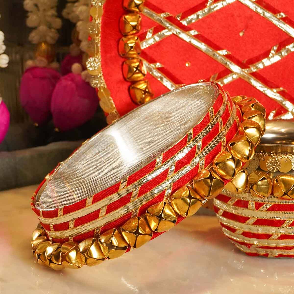 Ghungroo Red Gold Karwa Chauth Thali Set