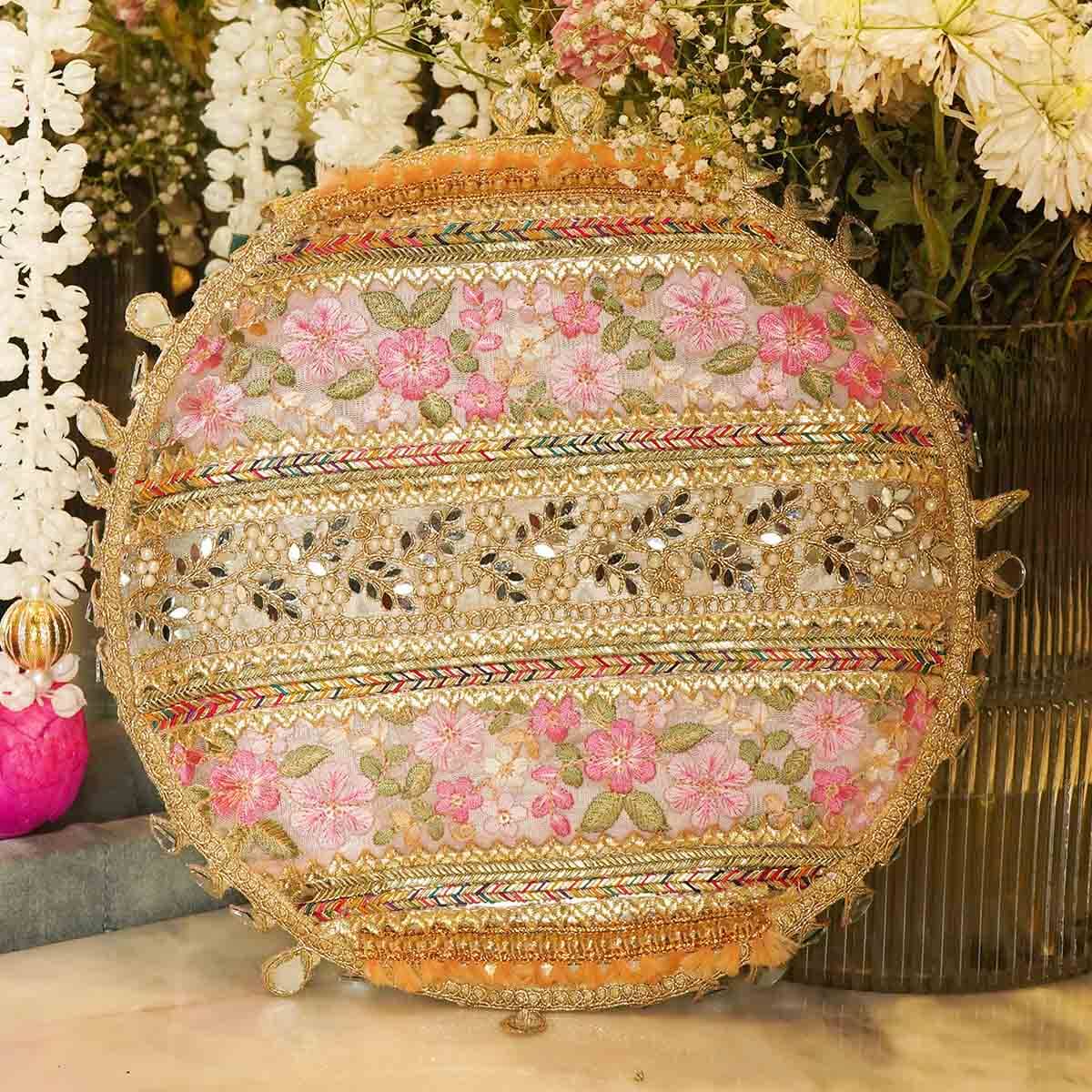 Shehnaaz Embellished Pink Karwa Chauth Thali Set