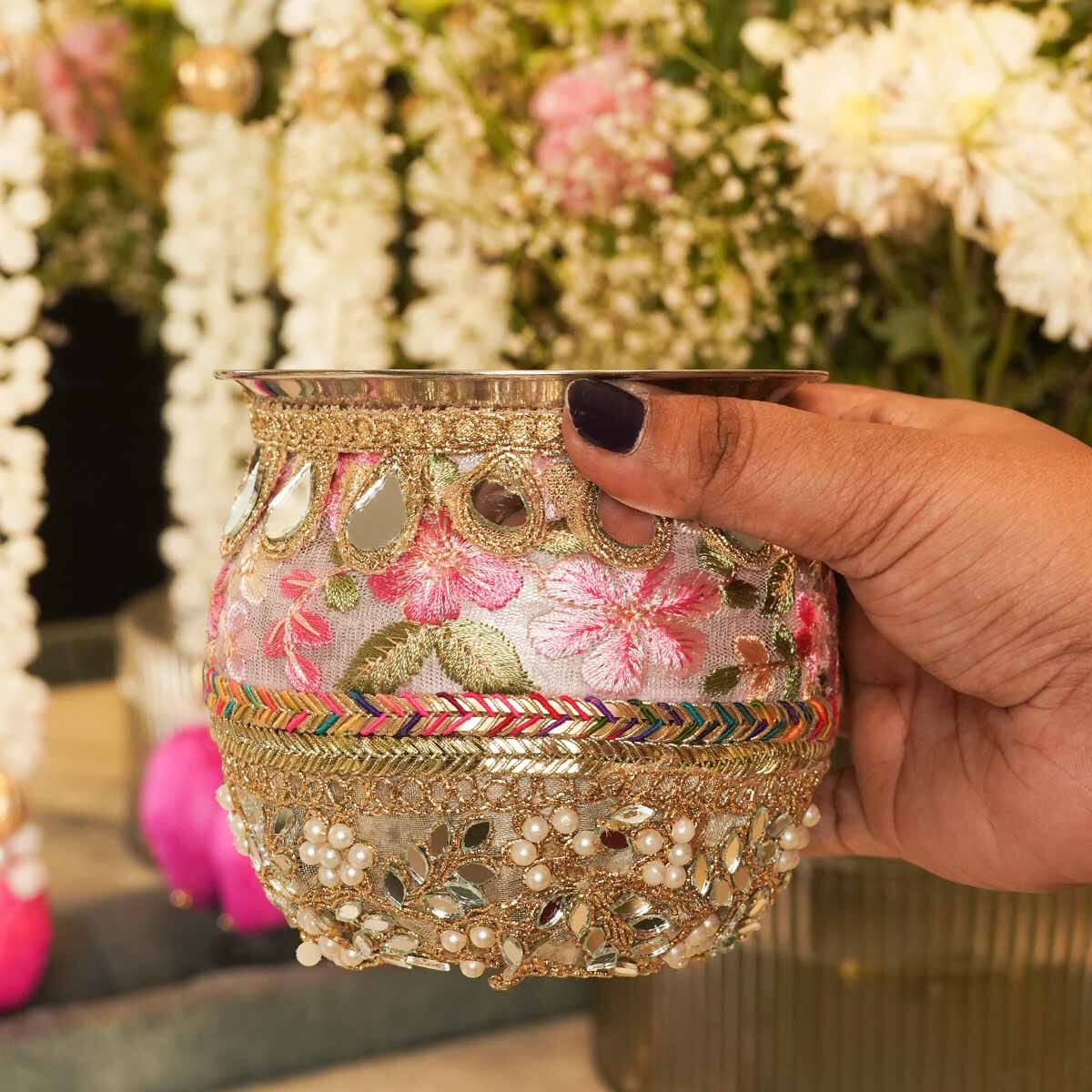 Shehnaaz Embellished Pink Karwa Chauth Thali Set