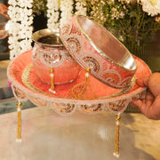 Charming Peach Karwa Chauth Thali
