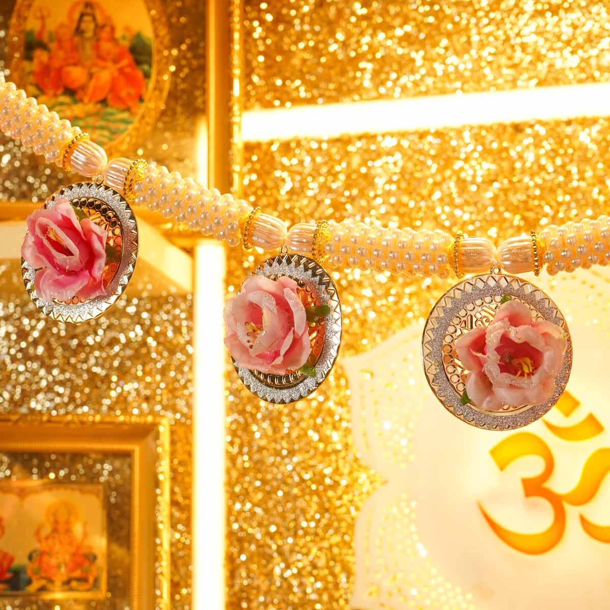 Festive Pink Mandir Hanging Toran/ Bandhanwar