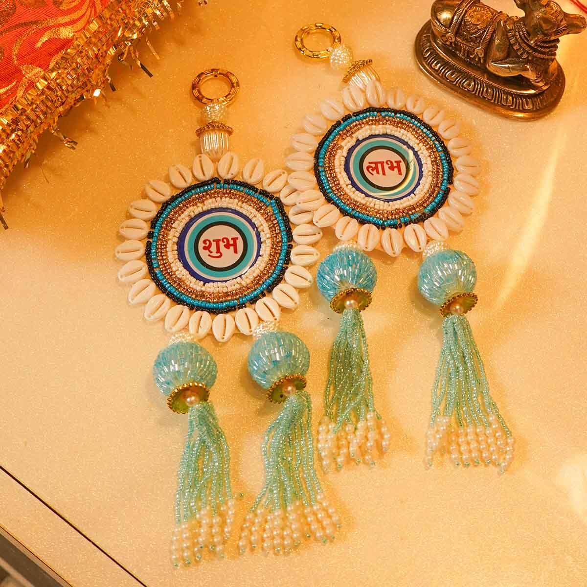 Festive Blue Shubh Labh Door Hanging