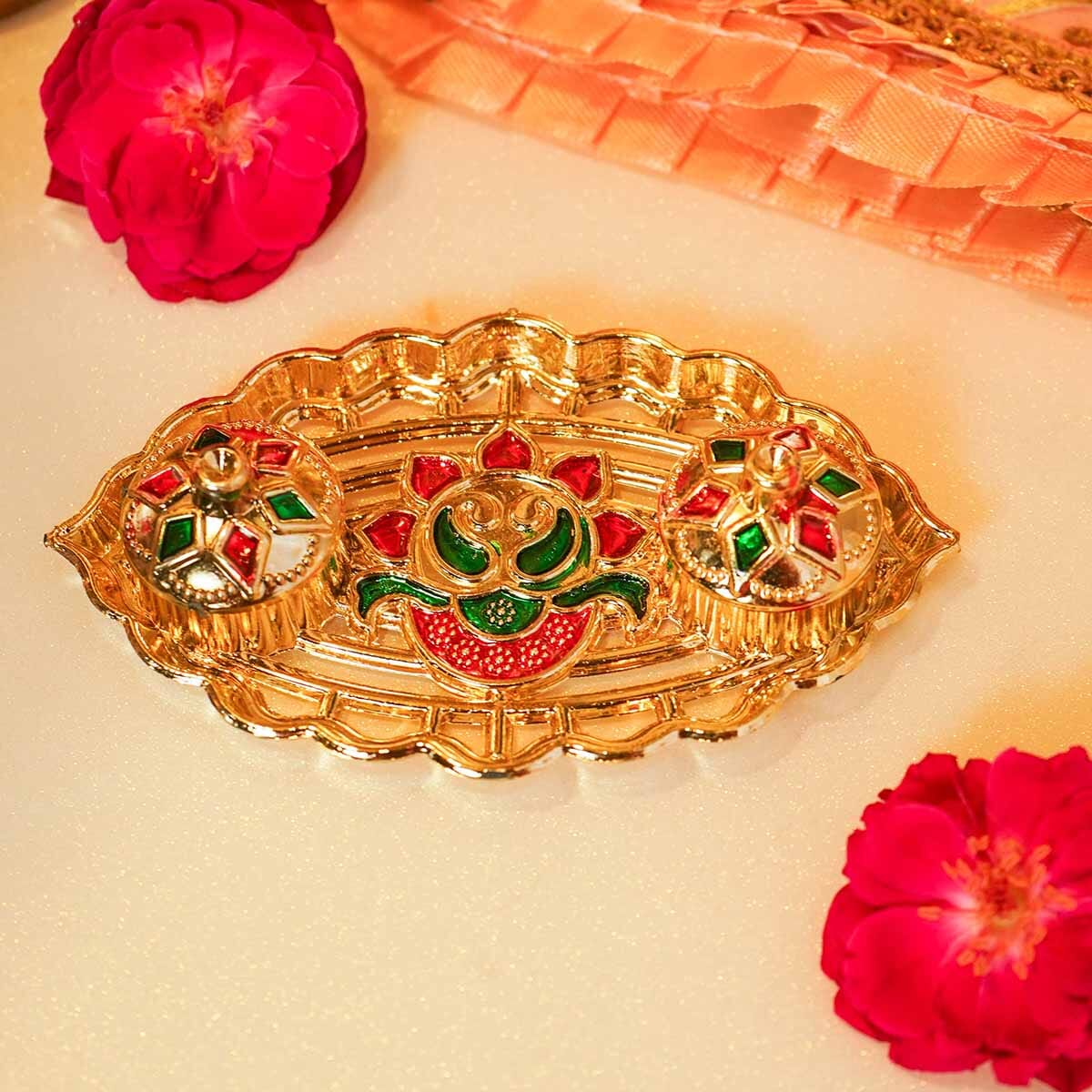 Golden Oval Roli Akshat Mini Platter