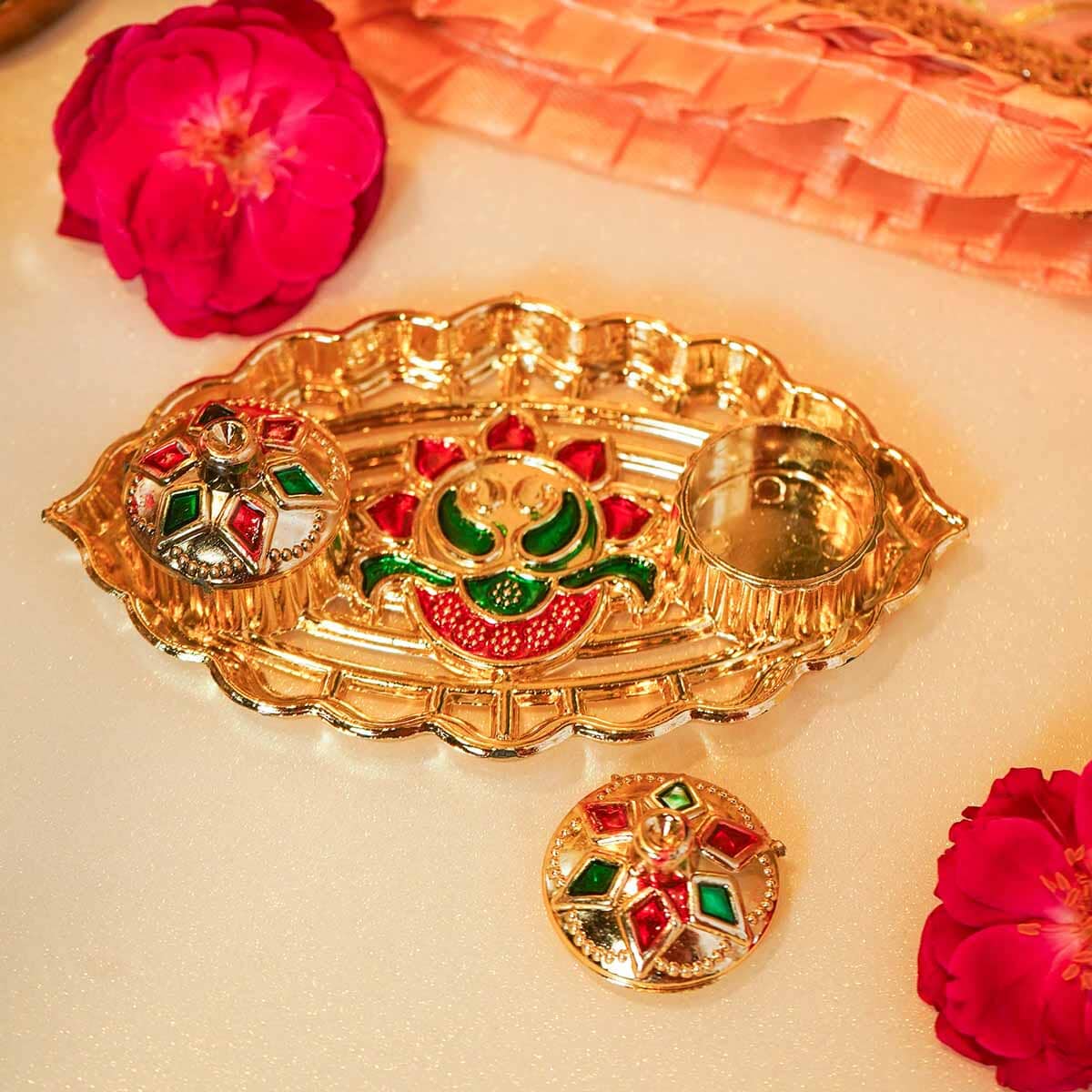 Golden Oval Roli Akshat Mini Platter