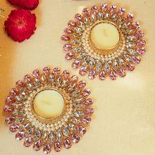 Festive Pink Beaded Decorative Tealight Holder