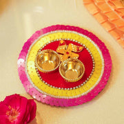Pink Swastik Roli Akshat Mini Thali